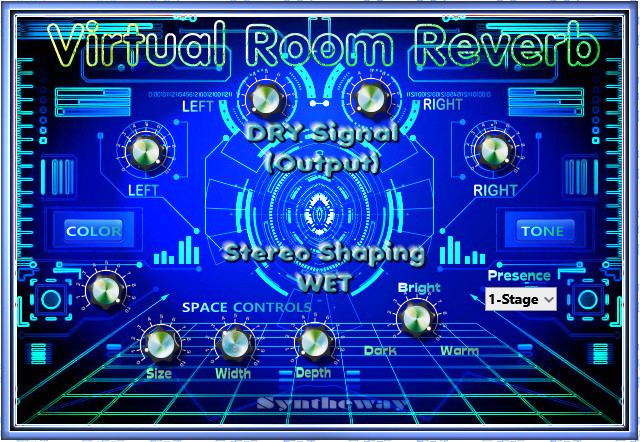 Click on to return to the main page of Virtual Room Reverb VST Software from the Graphical User Interface (Screenshot)