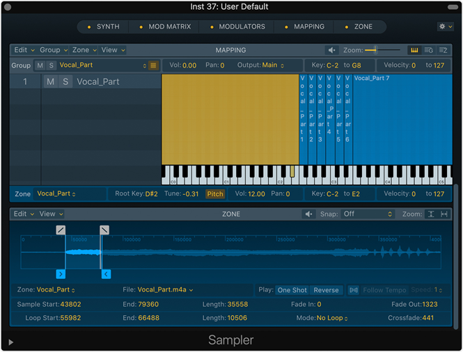 Logic Sampler: The former EXS Instrument is now known as a mapping. The former EXS Setting is now referred to as synth parameters.