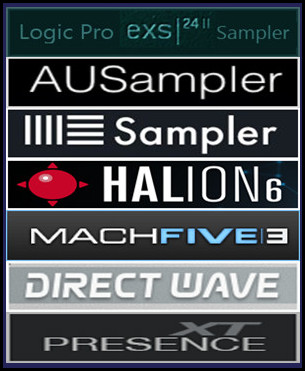 EXS24 MkII Sample Libraries for Apple Logic Pro EXS24 Sampler, GarageBand AUSampler (macOS ), Ableton Live Sampler, Steinberg HALion, MOTU MachFive 3, Presence XT Sampler -PreSonus Studio One 3 Professional- (macOS & Windows) and Image-Line DirectWave Player for Windows.