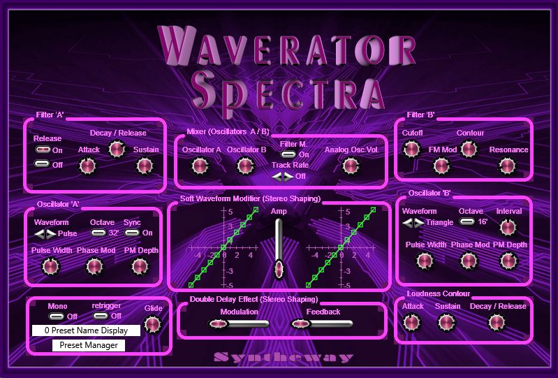 Click on to return to the main page of Waverator Spectra Virtual Synthesizer VST VST3 Audio Unit Software from Graphical User Interface (Screenshot) for Windows and Mac 32/64 bit